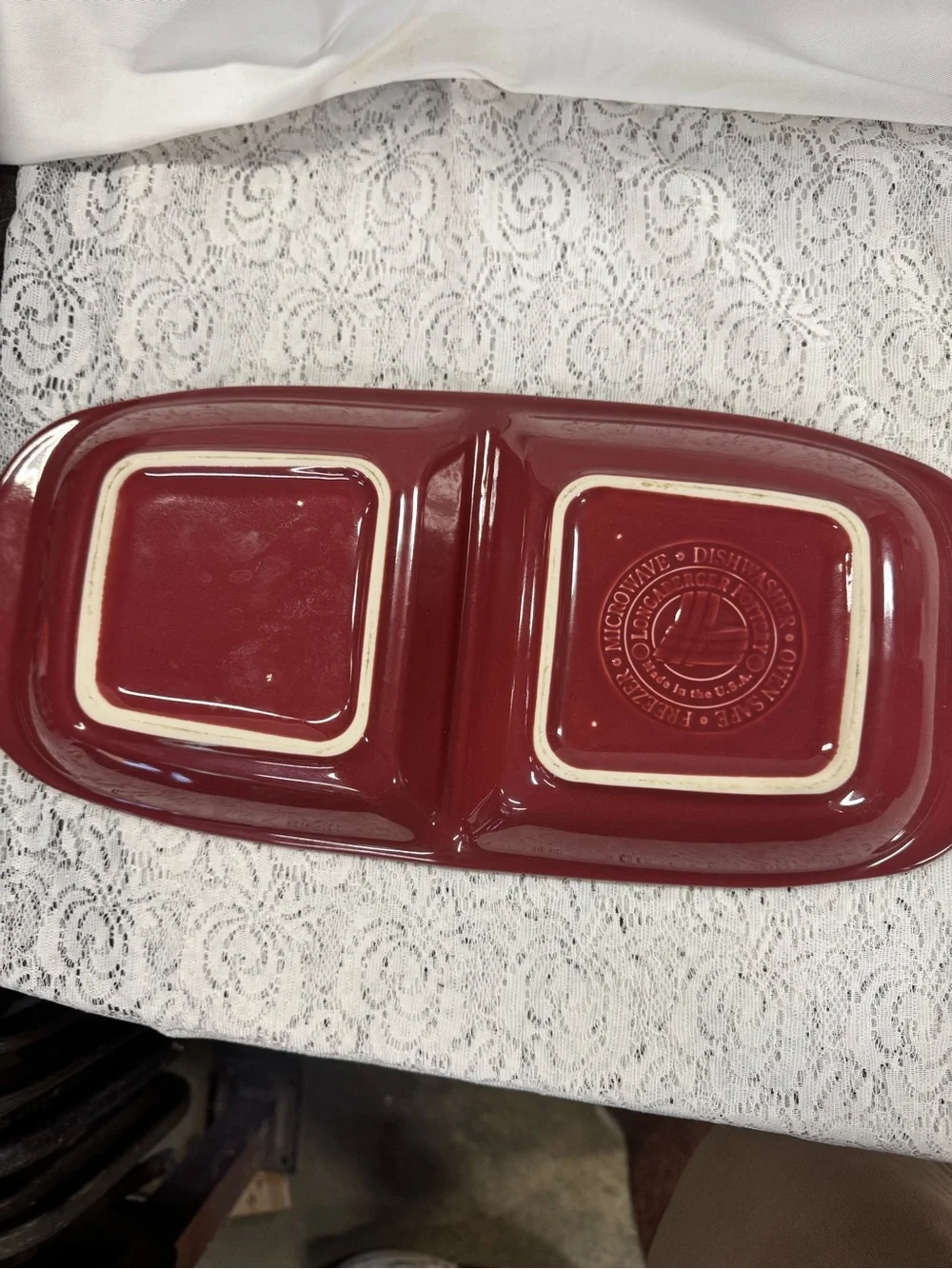 Longaberger Woven Traditions Paprika Divided Dish Pottery